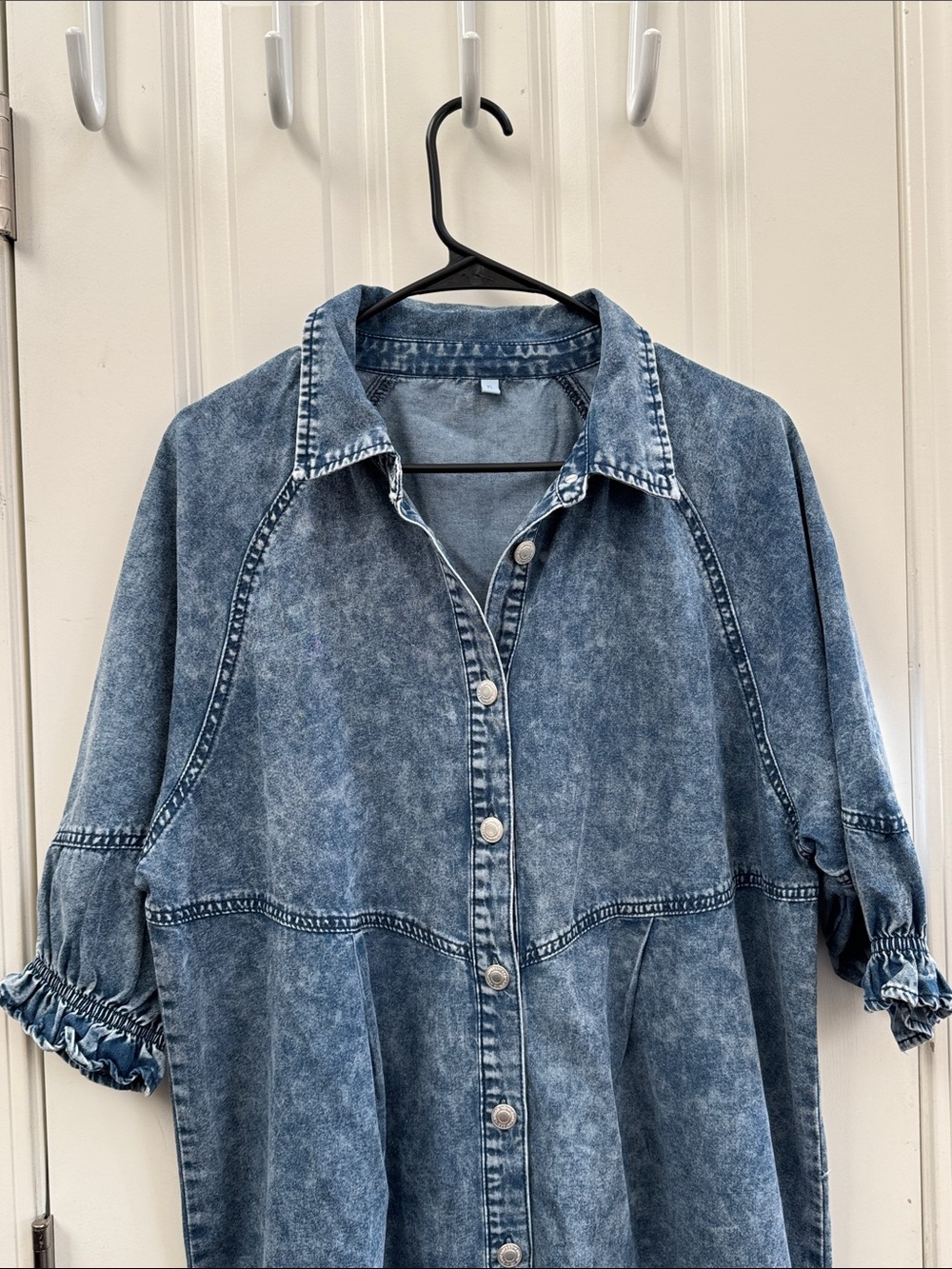Blue Washed Denim Button-Front Tunic Top - Picture 2 of 6